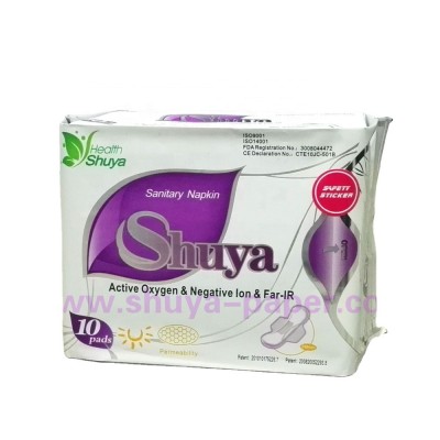 Brand name Female Cotton shuya anion sanitary napkin with green silver ion chip